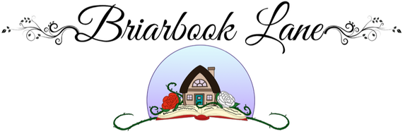 Briarbook Lane logo - text with fairy tale cottage on an open book